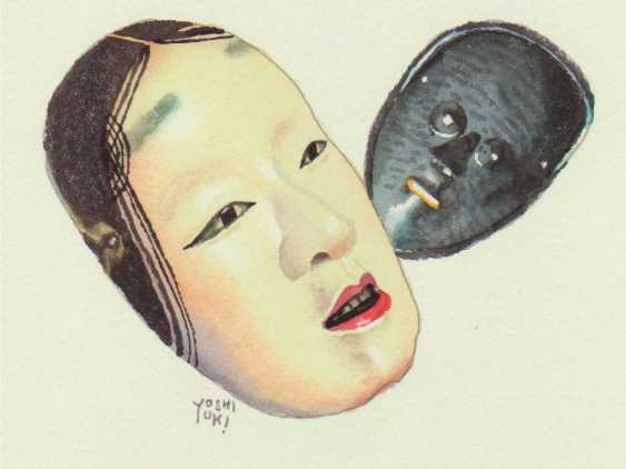能面の 裏のお顔は 西洋風 イラストレーター大崎吉之の絵
